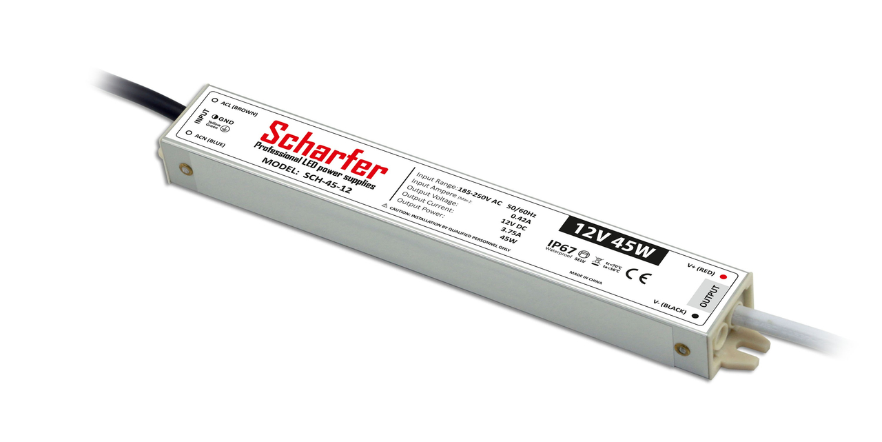 Alimentation Transformateur LED 12V étanche 45W IP67 3.75A universel  Scharfer SCH-45-12 - Vente en ligne de matériel électrique
