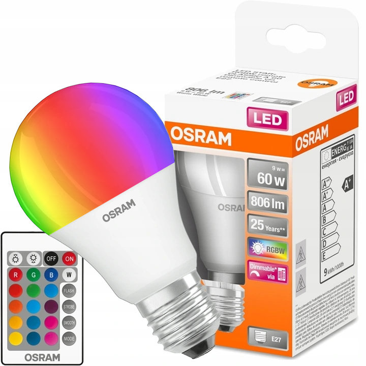 Ampoule LED E27 9W 2700K RGBW blanc chaud dimmable avec