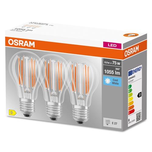 Lot de 3 ampoules filament LED E27 7,5W 4000K 1055lm Osram